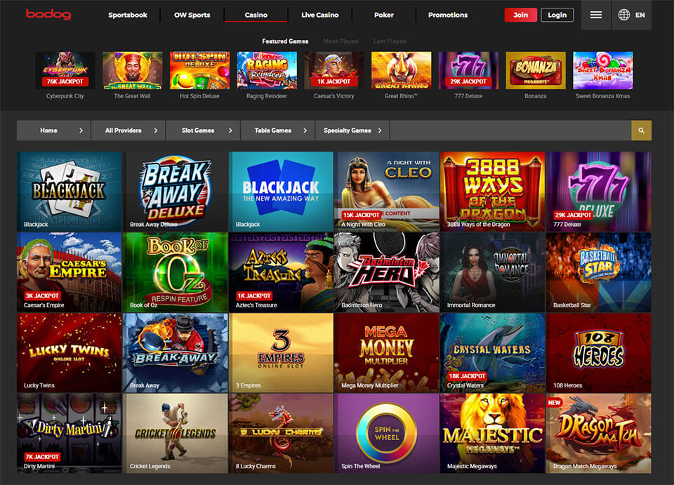 Bodog casino homepage